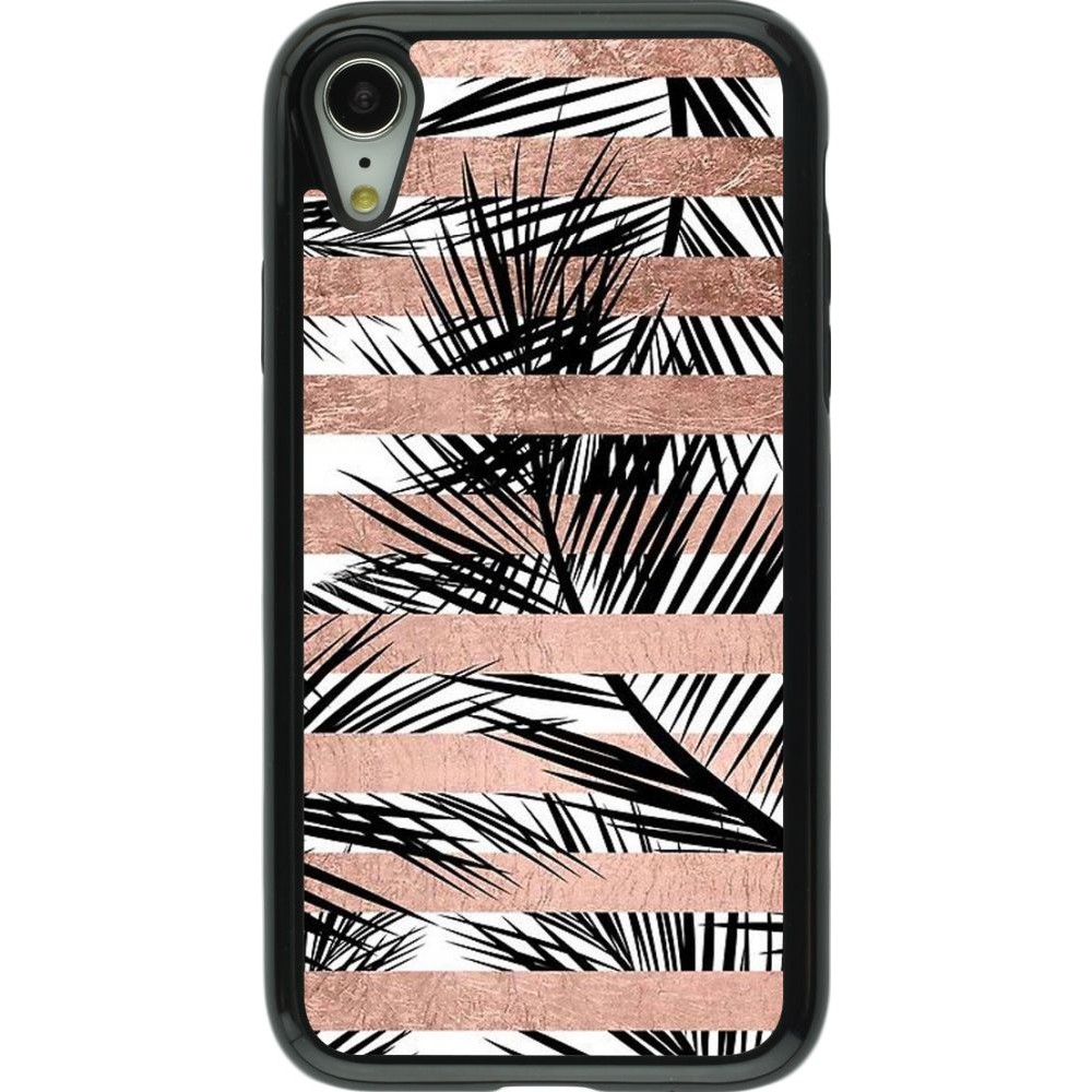 Hülle iPhone XR - Hybrid Armor schwarz Palm trees gold stripes