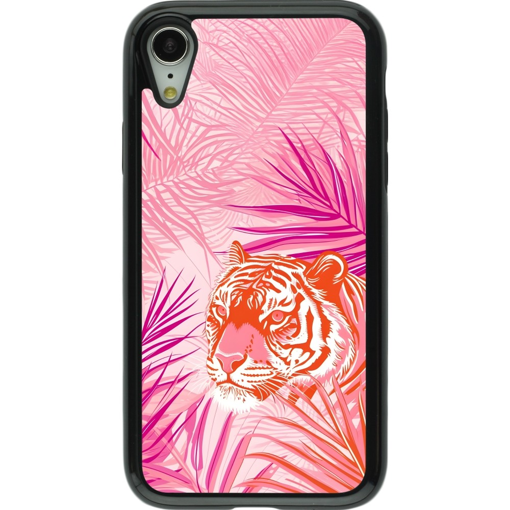 iPhone XR Case Hülle - Hybrid Armor schwarz Tiger Palmen rosa