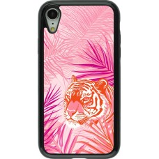 iPhone XR Case Hülle - Hybrid Armor schwarz Tiger Palmen rosa