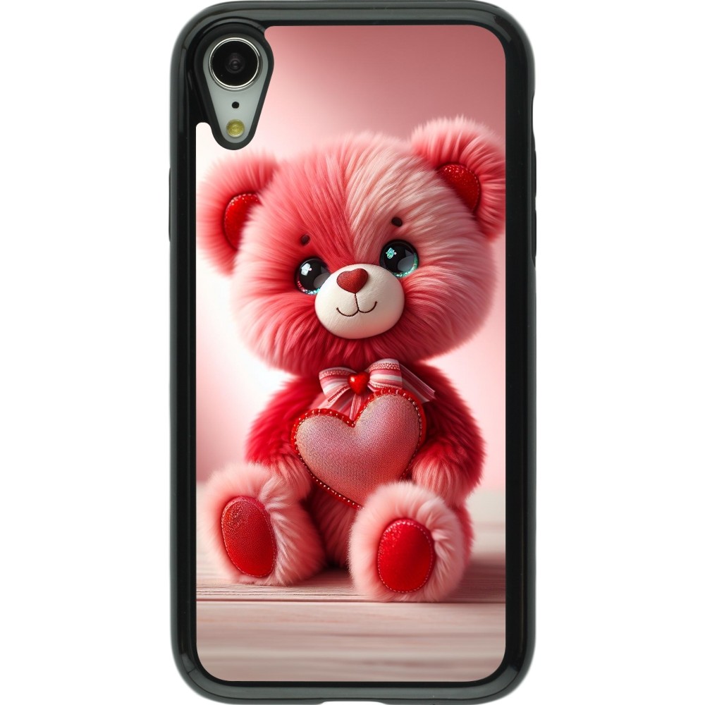 Coque iPhone XR - Hybrid Armor noir Valentine 2024 Ourson rose