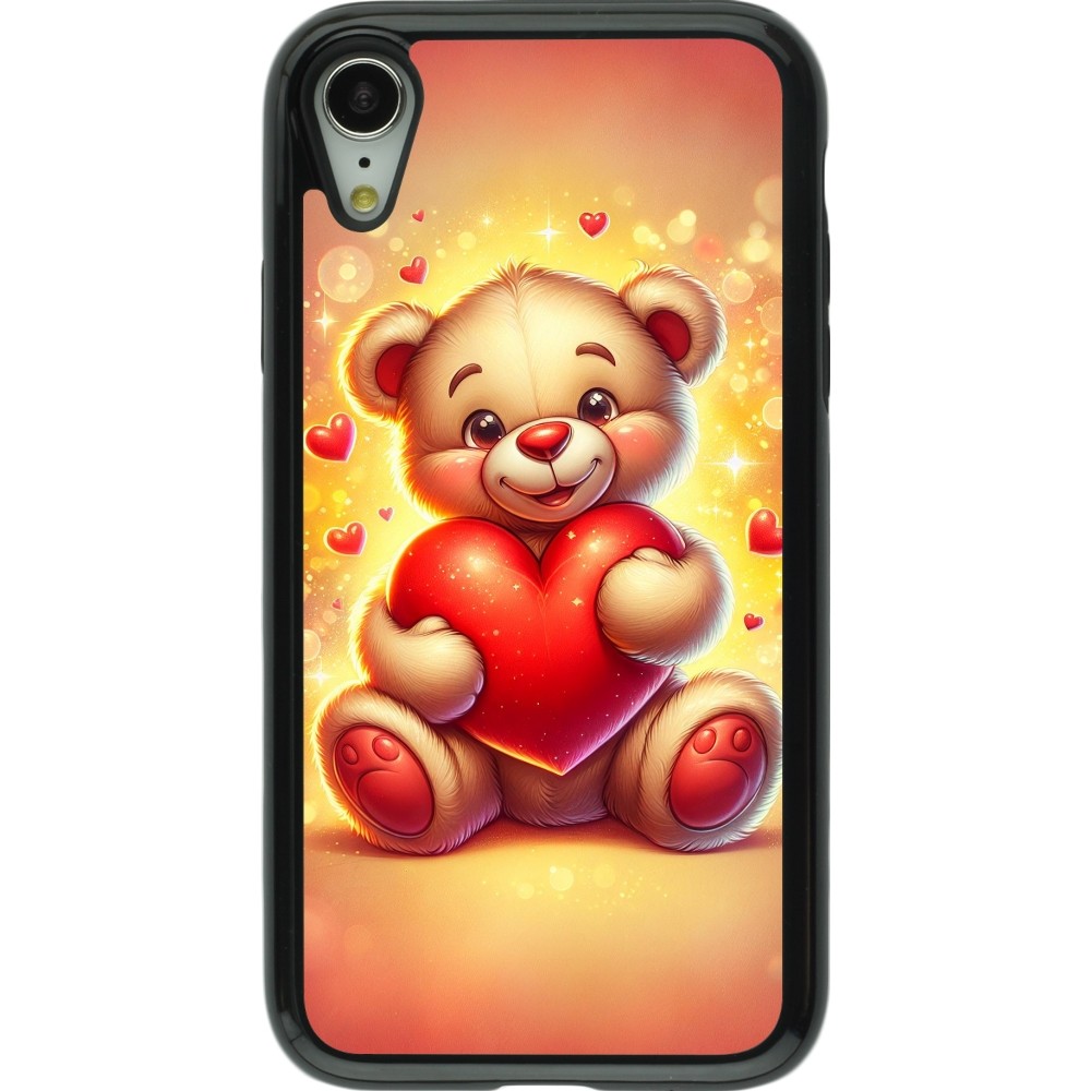 Coque iPhone XR - Hybrid Armor noir Valentine 2024 Teddy love