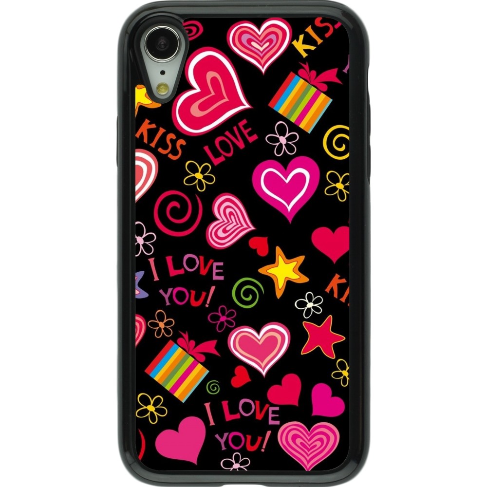 iPhone XR Case Hülle - Hybrid Armor schwarz Valentine 2023 love symbols