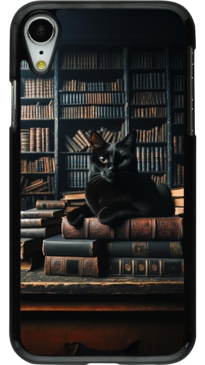 iPhone XR Case Hülle - Katze Bücher dunkel