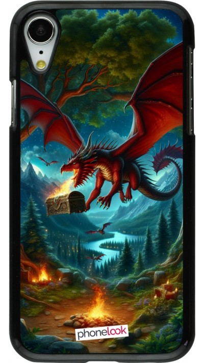 Coque iPhone XR - Dragon Volant Forêt Trésor