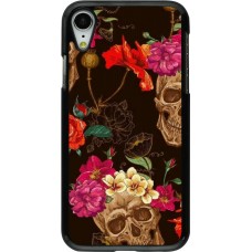 Coque iPhone XR - Skulls and flowers