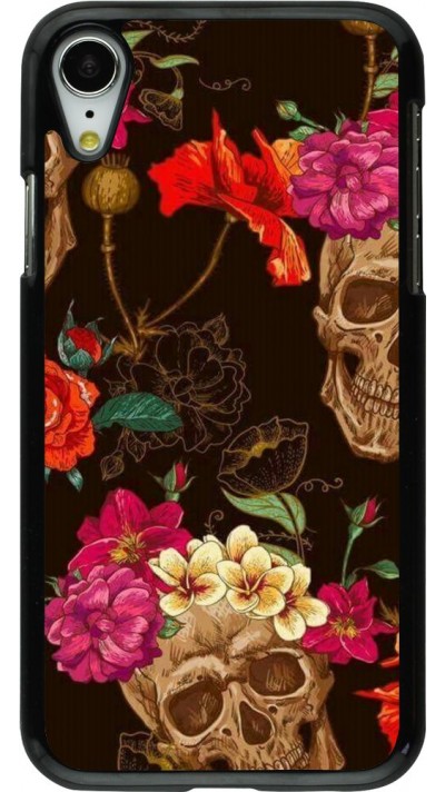 Coque iPhone XR - Skulls and flowers