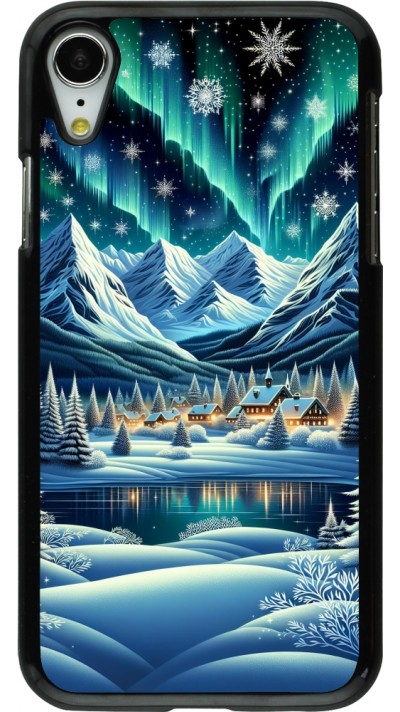 iPhone XR Case Hülle - Verschneites Bergdorf am See in der Nacht
