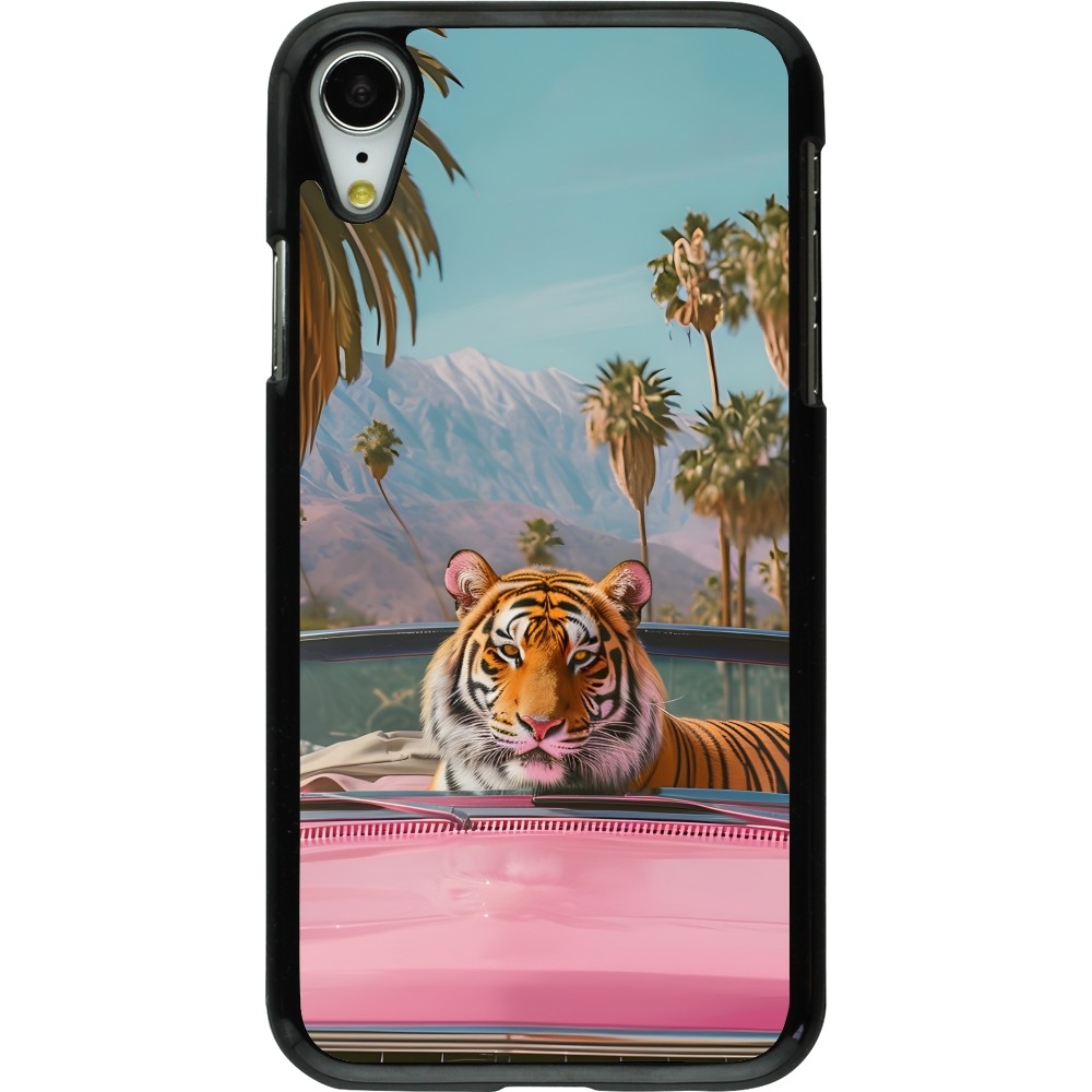 iPhone XR Case Hülle - Tiger Auto rosa
