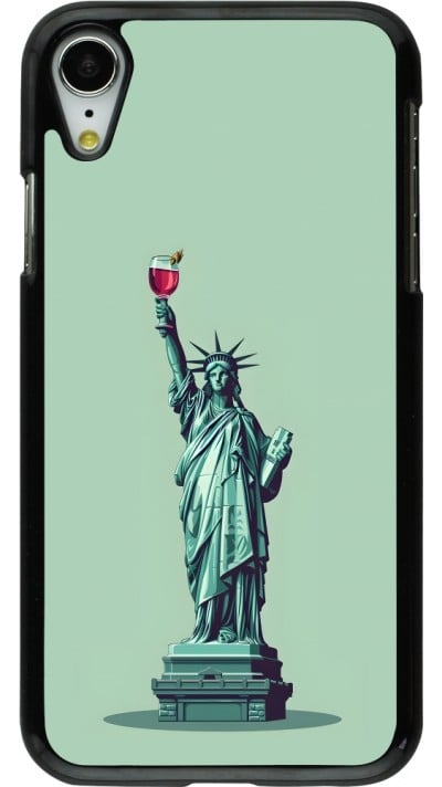 iPhone XR Case Hülle - Freiheitsstatue mit einem Glas Wein