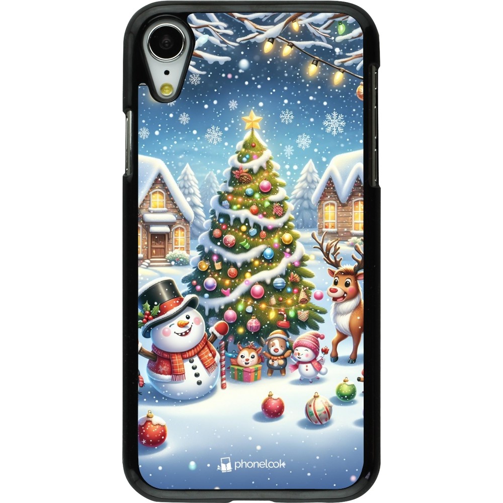 iPhone XR Case Hülle - Weihnachten 2023 Schneemann und Tannenbaum