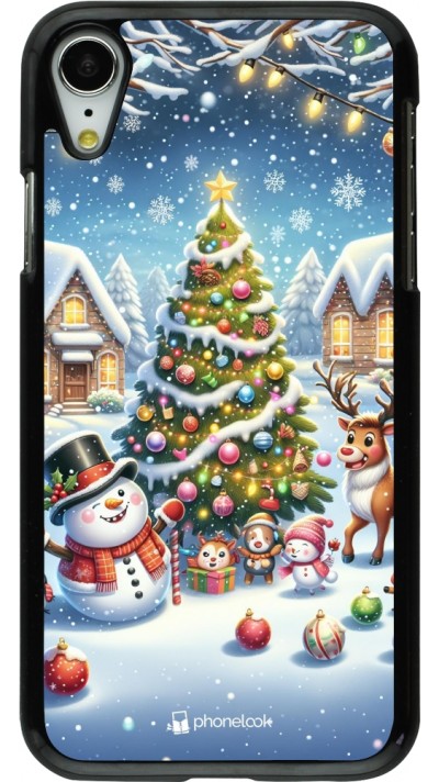 Coque iPhone XR - Noël 2023 bonhomme de neige et sapin