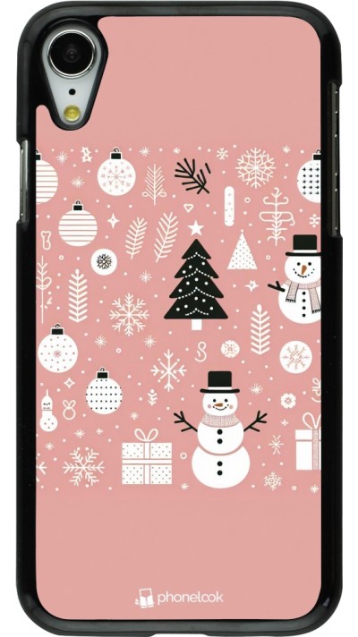 Coque iPhone XR - Noël 2024 Rose Snowman Christmas