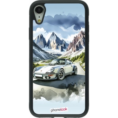 Coque iPhone XR - Silicone rigide noir Porsche 911 Mountain Watercolor