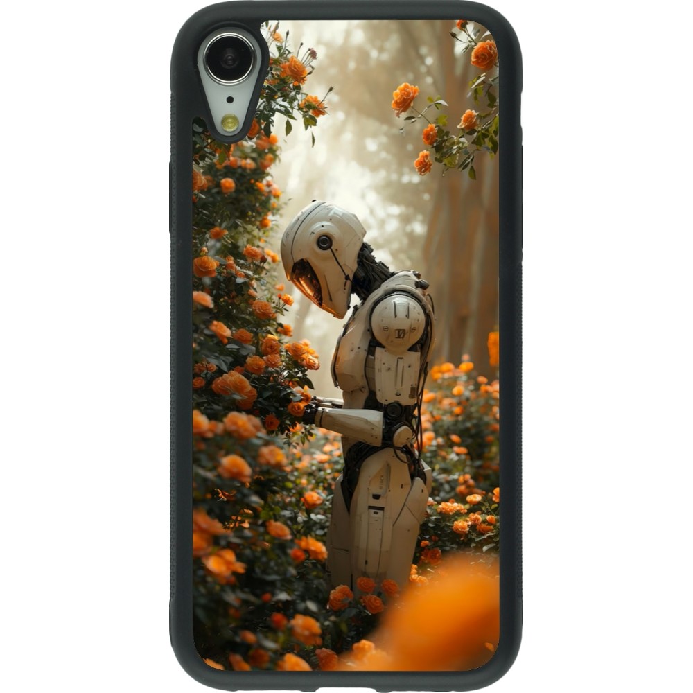 Coque iPhone XR - Silicone rigide noir Astronaut flowers 2025