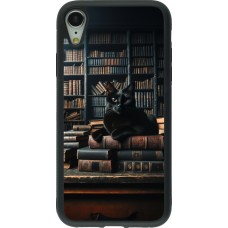 iPhone XR Case Hülle - Silikon schwarz Katze Bücher dunkel