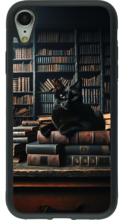 iPhone XR Case Hülle - Silikon schwarz Katze Bücher dunkel