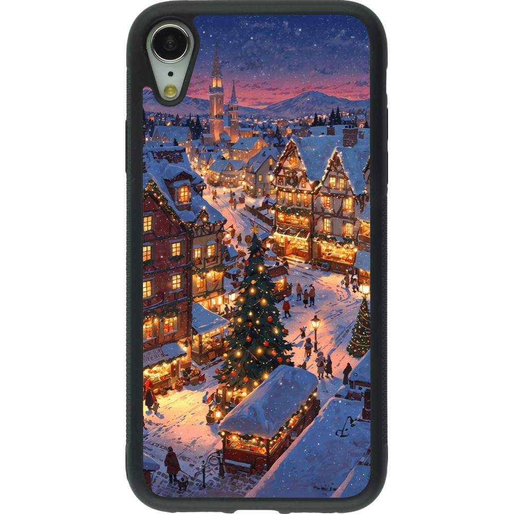 Coque iPhone XR - Silicone rigide noir Christmas 25 Xmas Village