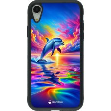 iPhone XR Case Hülle - Silikon schwarz Glücklicher Regenbogen-Delfin