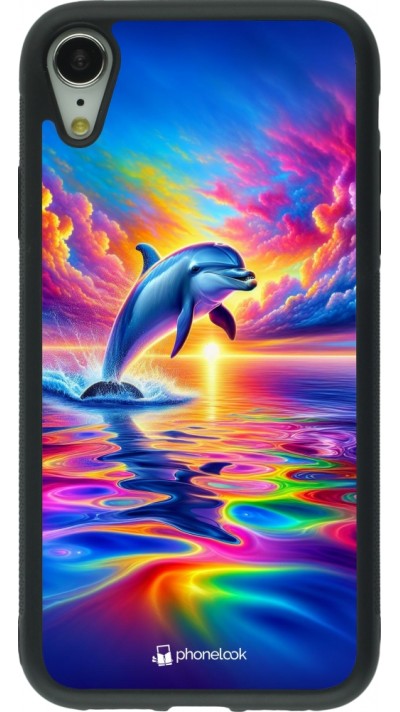 iPhone XR Case Hülle - Silikon schwarz Glücklicher Regenbogen-Delfin