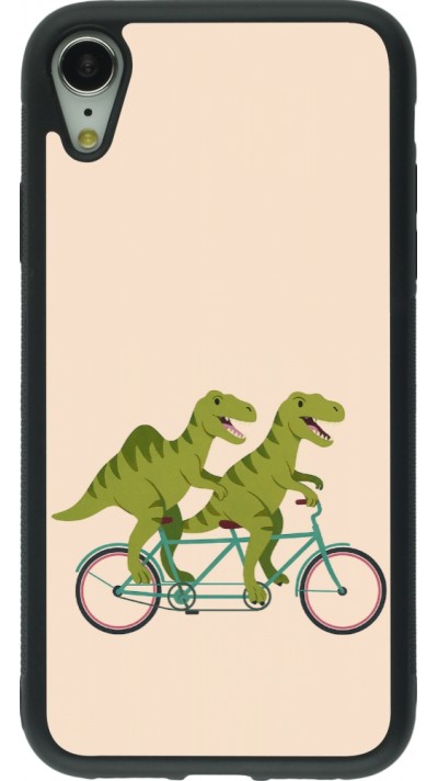 Coque iPhone XR - Silicone rigide noir Dinosaurs on bikes 2026