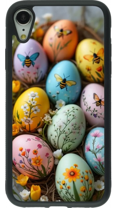 Coque iPhone XR - Silicone rigide noir Easter 2026 Eggs with bees
