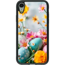 Coque iPhone XR - Silicone rigide noir Easter 2026 Eggs with flowers