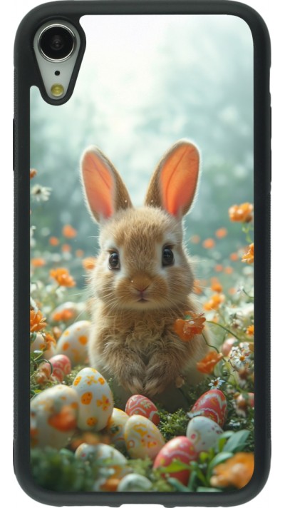 Coque iPhone XR - Silicone rigide noir Easter 2026 Rabbit in the garden