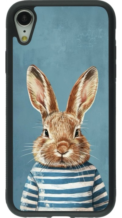 Coque iPhone XR - Silicone rigide noir Easter 2026 Rabbit navy