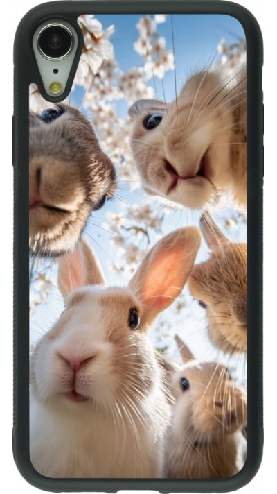 Coque iPhone XR - Silicone rigide noir Easter 2026 Rabbits