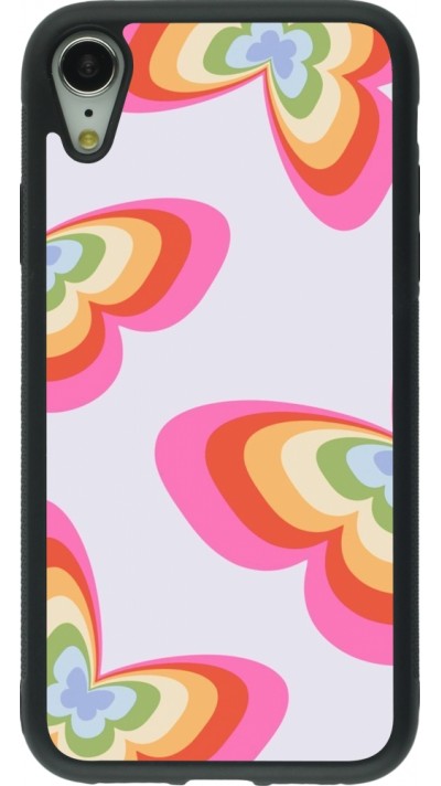 Coque iPhone XR - Silicone rigide noir Easter 2024 rainbow butterflies