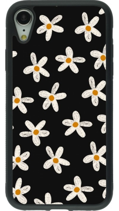 Coque iPhone XR - Silicone rigide noir Easter 2024 white on black flower