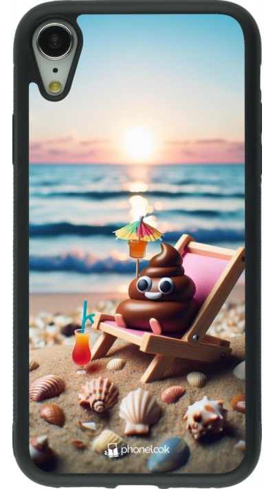 Coque iPhone XR - Silicone rigide noir Emoji caca sur chaise longue
