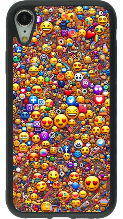 Coque iPhone XR - Silicone rigide noir Emoji mixed
