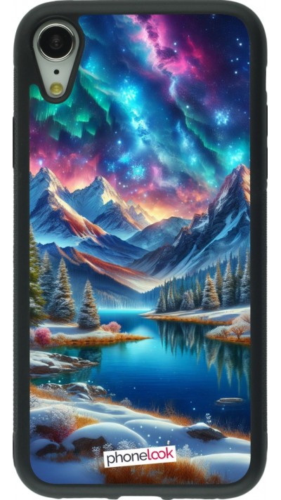 Coque iPhone XR - Silicone rigide noir Fantasy Mountain Lake Sky Stars