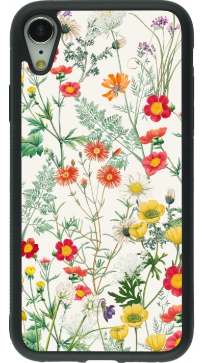 Coque iPhone XR - Silicone rigide noir Flora Botanical Wildlife