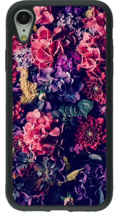 Coque iPhone XR - Silicone rigide noir Flowers Dark