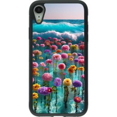 Coque iPhone XR - Silicone rigide noir Flower sea waves