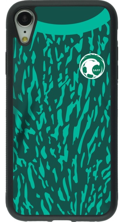 Coque iPhone XR - Silicone rigide noir Maillot de football Arabie saoudite 2022 personnalisable