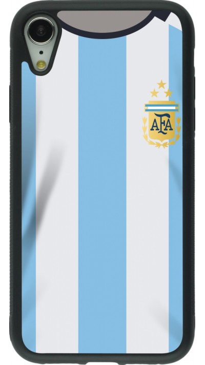 Coque iPhone XR - Silicone rigide noir Maillot de football Argentine 2022 personnalisable