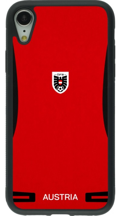 Coque iPhone XR - Silicone rigide noir Maillot de football Autriche 2026 personnalisable