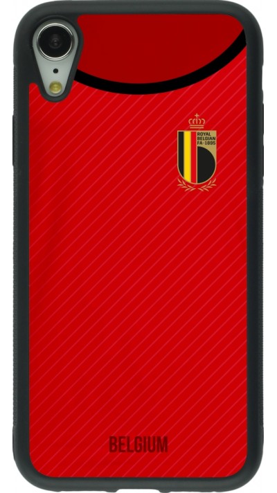 Coque iPhone XR - Silicone rigide noir Maillot de football Belgique 2022 personnalisable