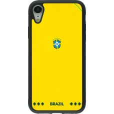 Coque iPhone XR - Silicone rigide noir Maillot de football Bresil 2026 personnalisable