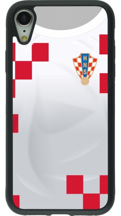 Coque iPhone XR - Silicone rigide noir Maillot de football Croatie 2022 personnalisable