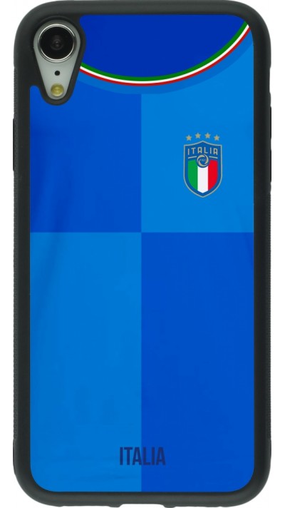 Coque iPhone XR - Silicone rigide noir Maillot de football Italie 2022 personnalisable