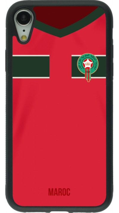 Coque iPhone XR - Silicone rigide noir Maillot de football Maroc 2022 personnalisable