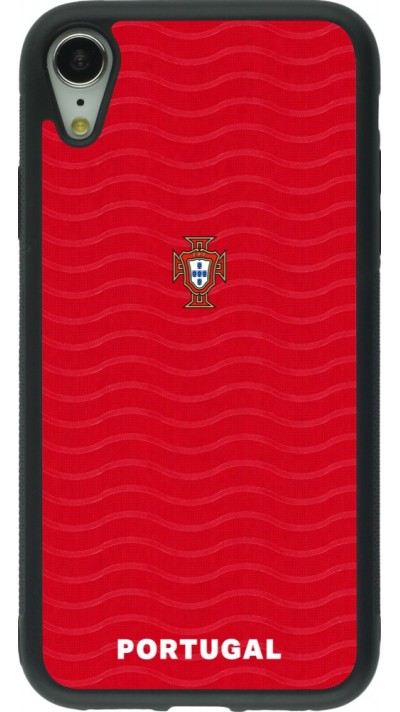 Coque iPhone XR - Silicone rigide noir Maillot de football Portugal 2026 personnalisable