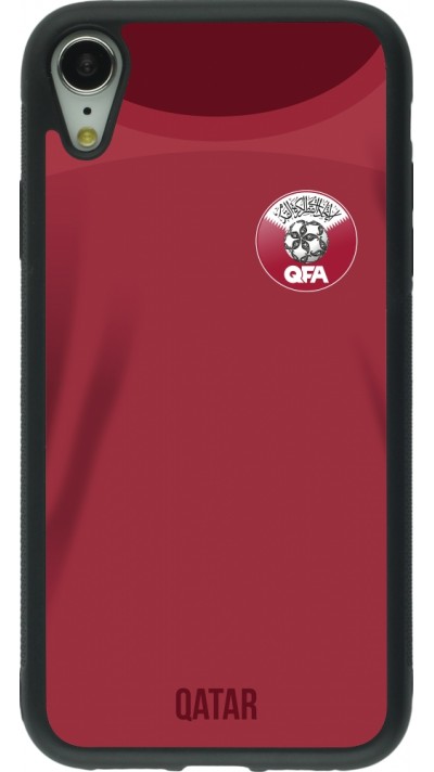 Coque iPhone XR - Silicone rigide noir Maillot de football Qatar 2022 personnalisable
