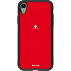 Coque iPhone XR - Silicone rigide noir Maillot de football Suisse 2026 personnalisable
