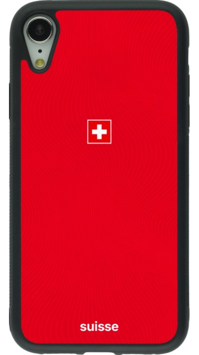 Coque iPhone XR - Silicone rigide noir Maillot de football Suisse 2026 personnalisable