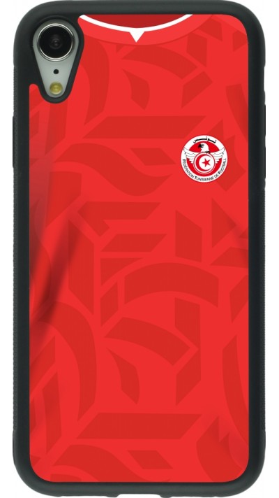 Coque iPhone XR - Silicone rigide noir Maillot de football Tunisie 2022 personnalisable